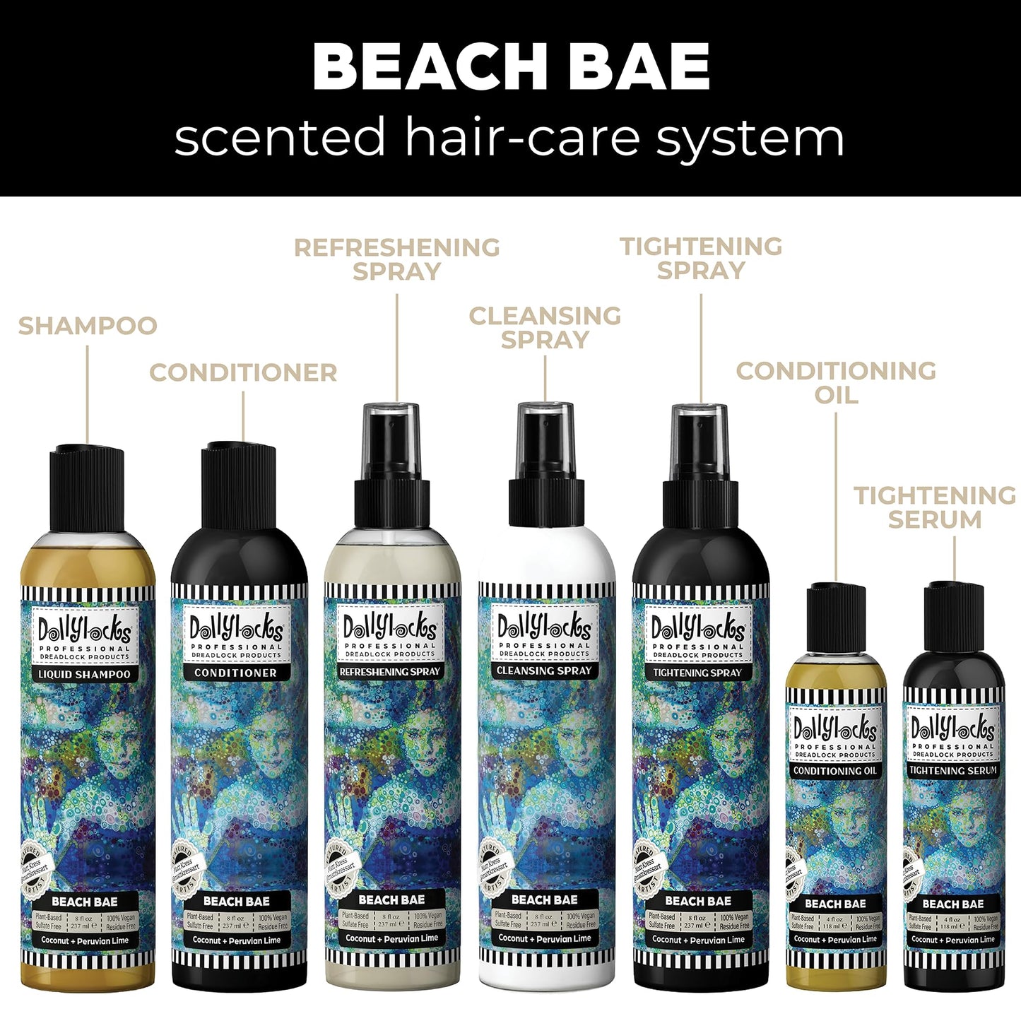 Dollylocks Refreshening Spray for Locs, Braids, Extensions, Dreadlocks | Coconut Lime | Plant-based, Residue-free, Sulfate-free | Refresh Moisturizing Scalp Relief | 8 oz