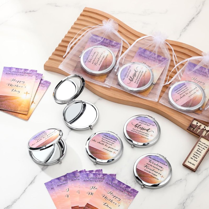Christian Compact Makeup Mirror Set - 12 Round Pocket Mirrors with Bible Verses & Gift Bags | Perfect Mother's Day Church Gifts