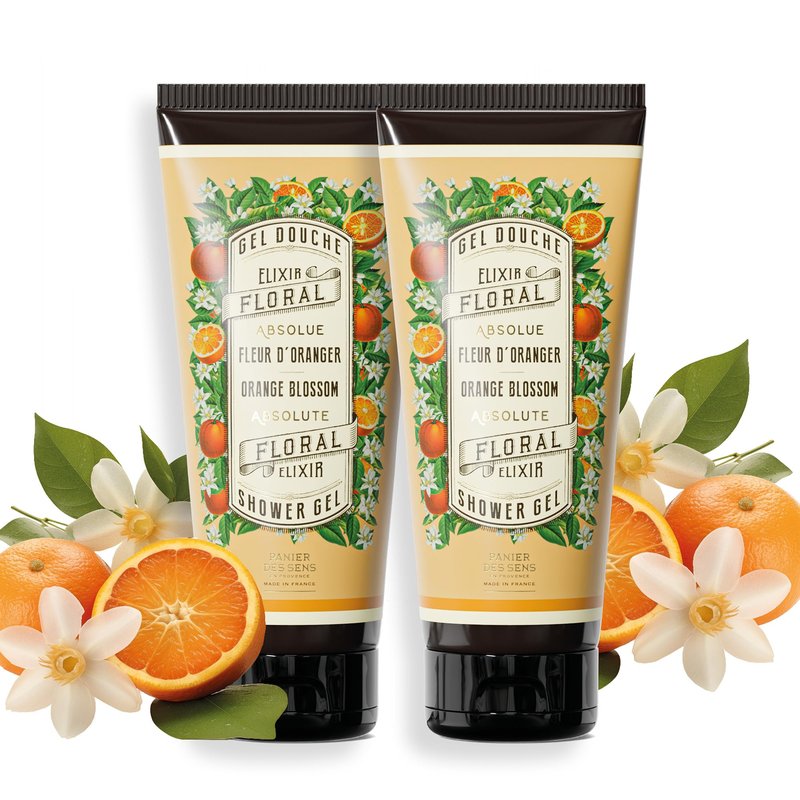 Panier des Sens - Orange Blossom Moisturizing Body Wash for Women & Men - Gentle Shower Gel 95% Natural Ingredients for Normal, Sensitive Skin - Body Care Made in France, SLS Free, Vegan - 2x6.8 Floz