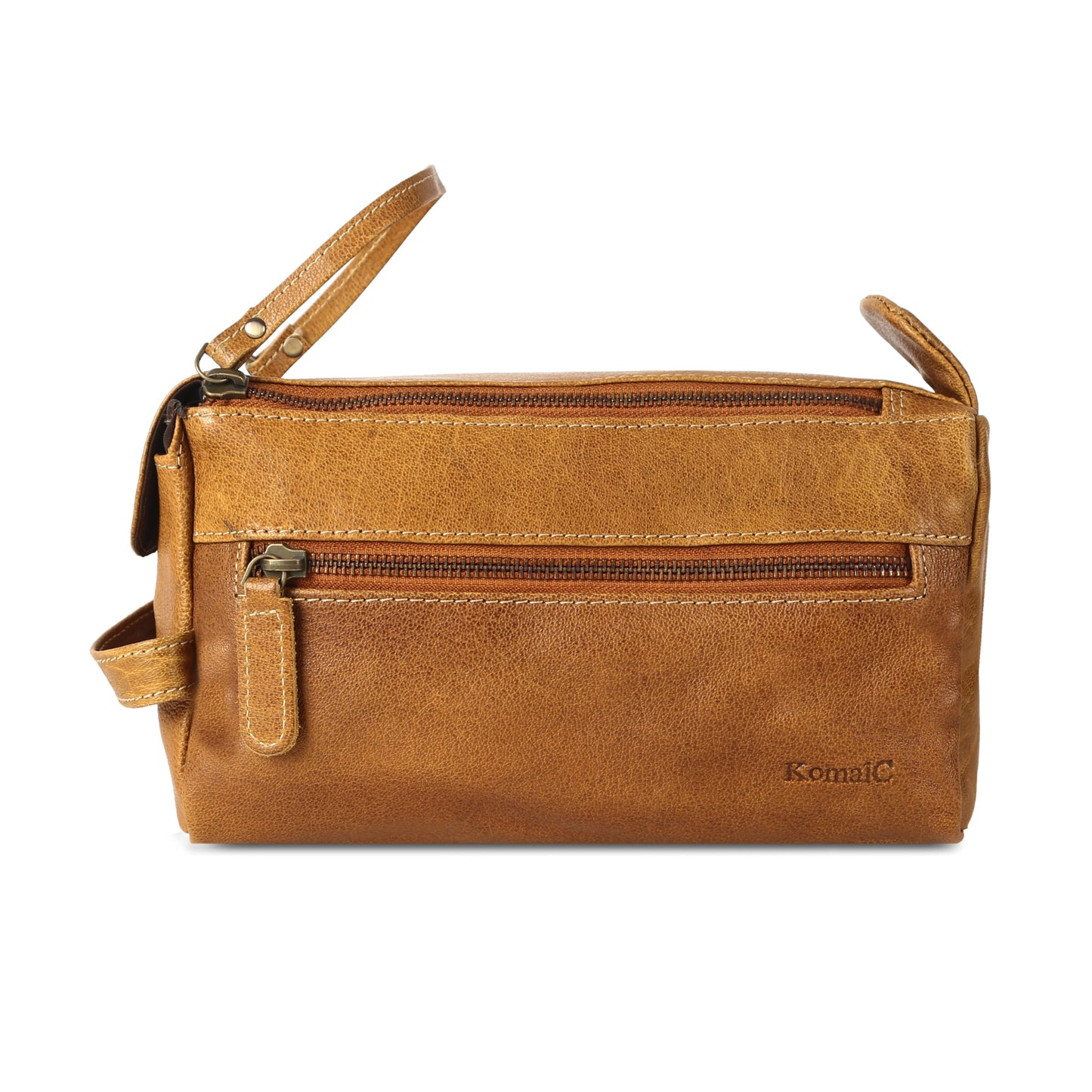KomalC Premium Buffalo Leather Toiletry Bag for Men & Women With Water resistant Lining, Grooming Travel Pouch, Unisex Wash Bag for Toiletries, Gifts for Men and Women