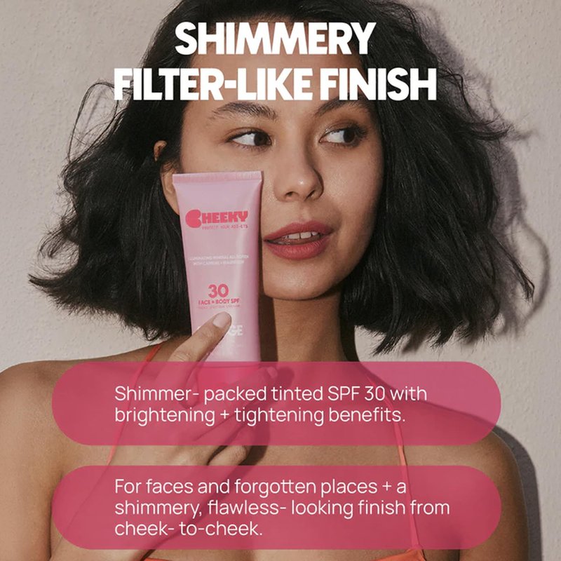 Spooge Cheeky | Shimmer Mineral Sunscreen SPF 30 | Zinc Oxide Sunblock | Glitter Sunscreen For Face & Body | Caffeine Infused Formula | Dermatologist Developed | Reef Safe Sunblock | 3.4oz