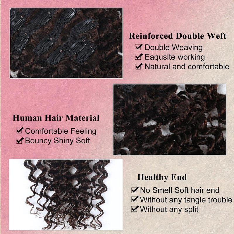 Clip in Hair Extensions Real Human Hair Deep Curly Dark Brown Clip in Extensions for Women Seamless Invisible Natural Remy 100% Human Clips ins Extension 8pcs Double Weft 18 inch 120g/4.2oz