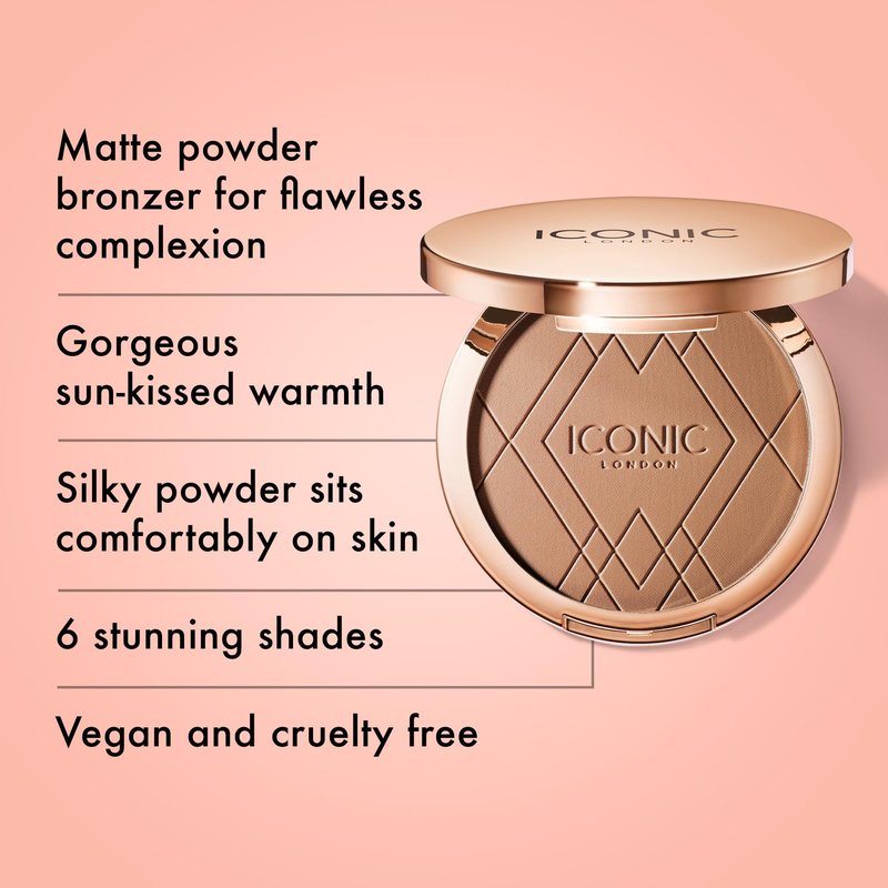 ICONIC LONDON Ultimate Bronzing Powder | Silky Powder, Flawless Matte Finish Bronzer Cruelty-Free, Vegan Makeup, (Medium Bronze) 0.59 oz