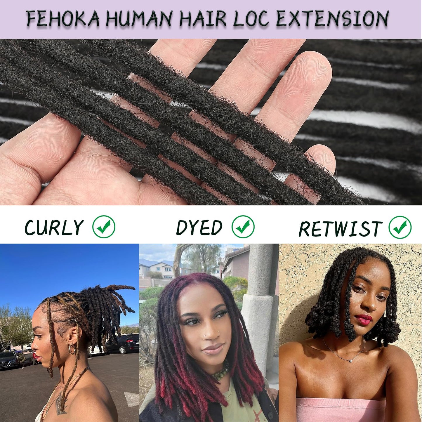 Locs Extension Human Hair 8 Inches 30 Str Dreadlock Extension 100% Full Handmade Locs Extension for Woman/Man/Kids 0.6cm Dreadlocs Human Hair Can be Curly and Dyed
