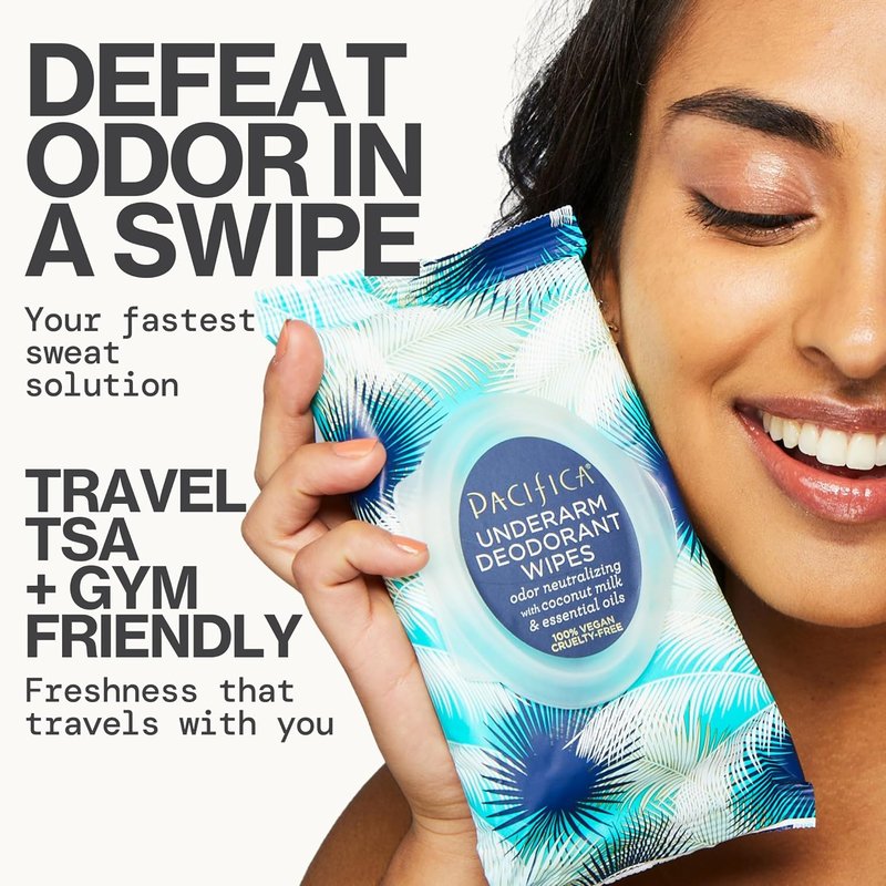 Pacifica Coconut Milk Deodorant Wipes - Aluminum-Free, Vegan, 30 Wipes (4-Pack)