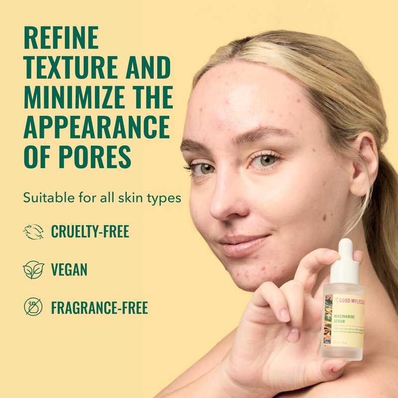 Good Molecules Niacinamide Serum - 10% Niacinamide to Target Blemishes, Nourishment, and Skin Tone - Ultra Hydrating Serum and Brightening Skin Care for Face