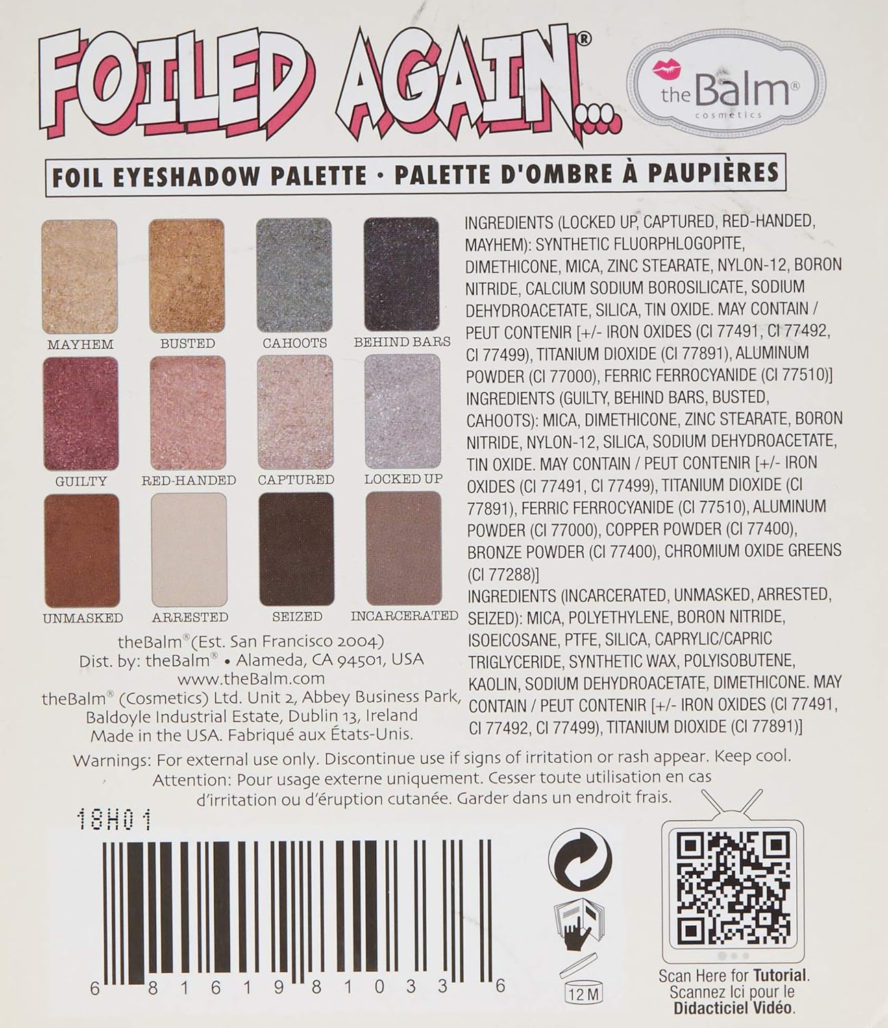 theBalm Foiled Again Eye Shadow Palette - Long-Lasting Pigmented Matte & Shine | Multi-Color 0.34 oz