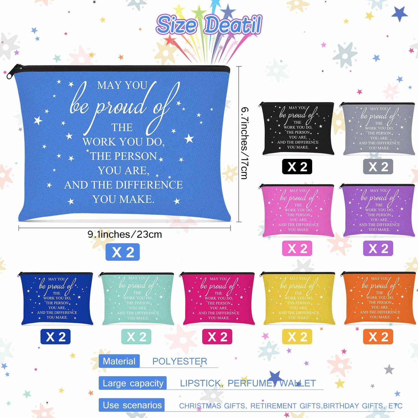 Sieral 20 Pcs Cna Week Gift Bulk 2026 Bags Employee Appreciation Gift Makeup Bag Thank You for Coworker Staff Nurse Teacher Inspirational Canvas Cosmetic Bag with Zipper for Grad Volunteer(Multicolor)