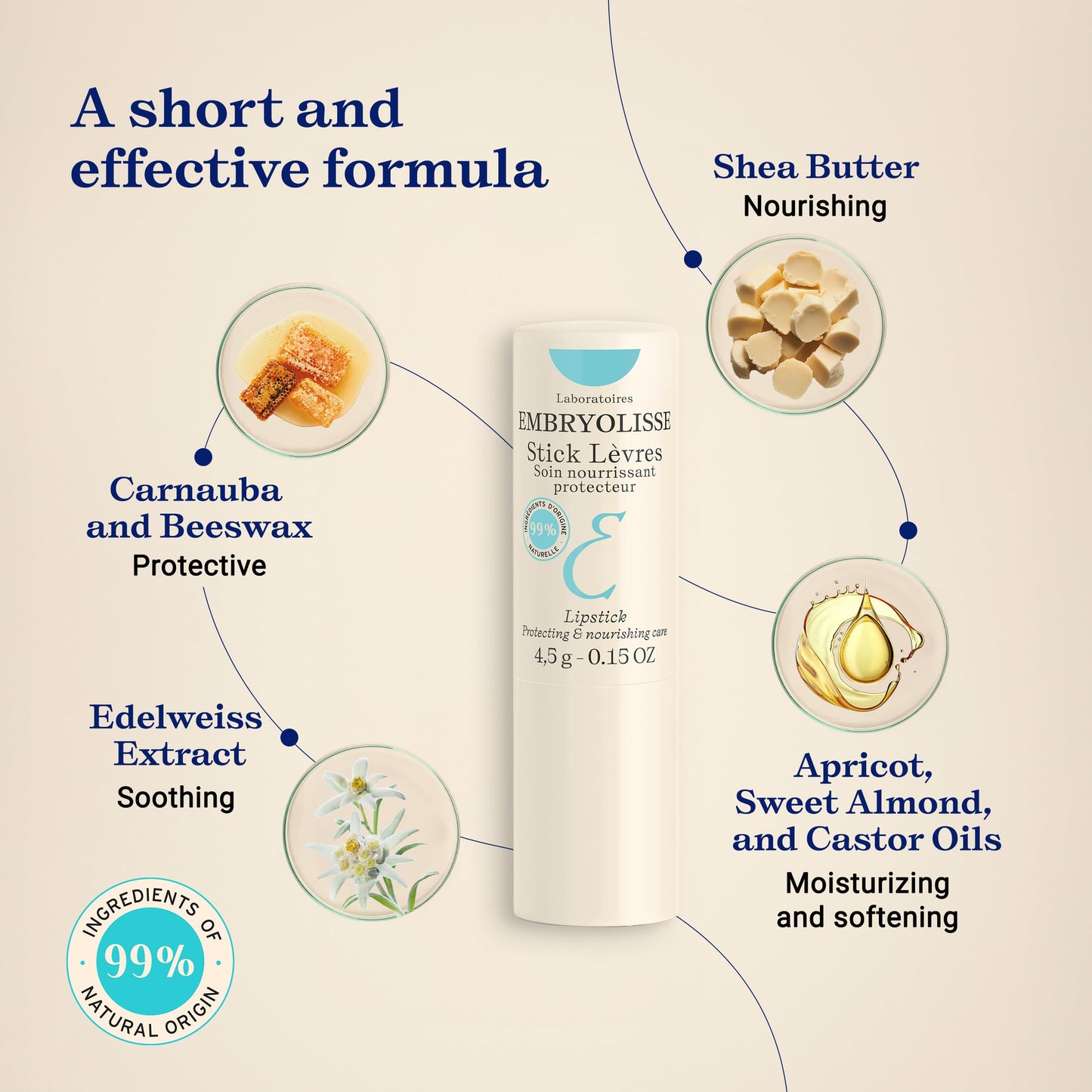 Embryolisse Protective Repair Lip Balm. Shea Butter Care for Hydration and Protection of Chapped and Dry Lips, 0.15 oz.