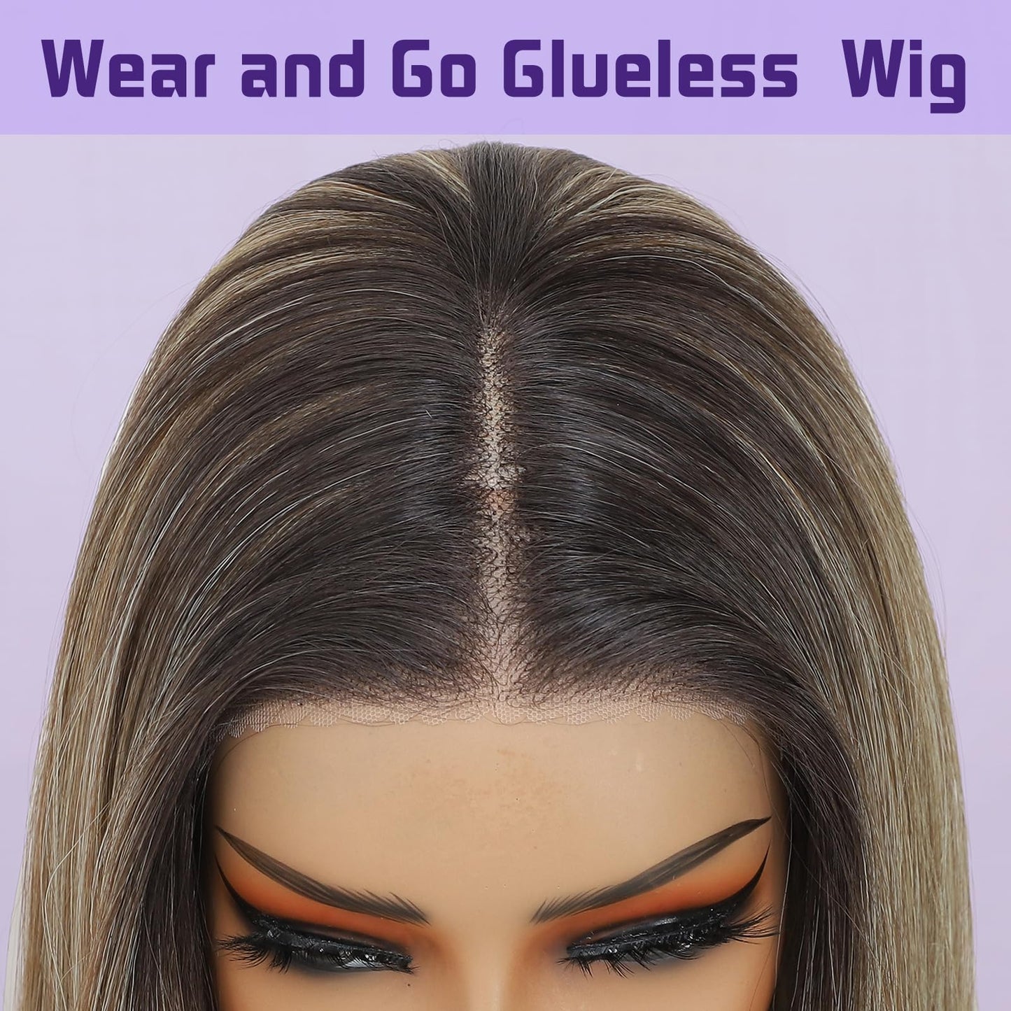 KPROYU Synthetic Lace Front Wig Pre Cut Lace Glueless Wig Wear And Go 13X4X1 Inch HD Lace Layered Wig Pre Plucked Glueless Synthetic Wigs For Women Auburn Brown Black Root（2/30） 26 Inch