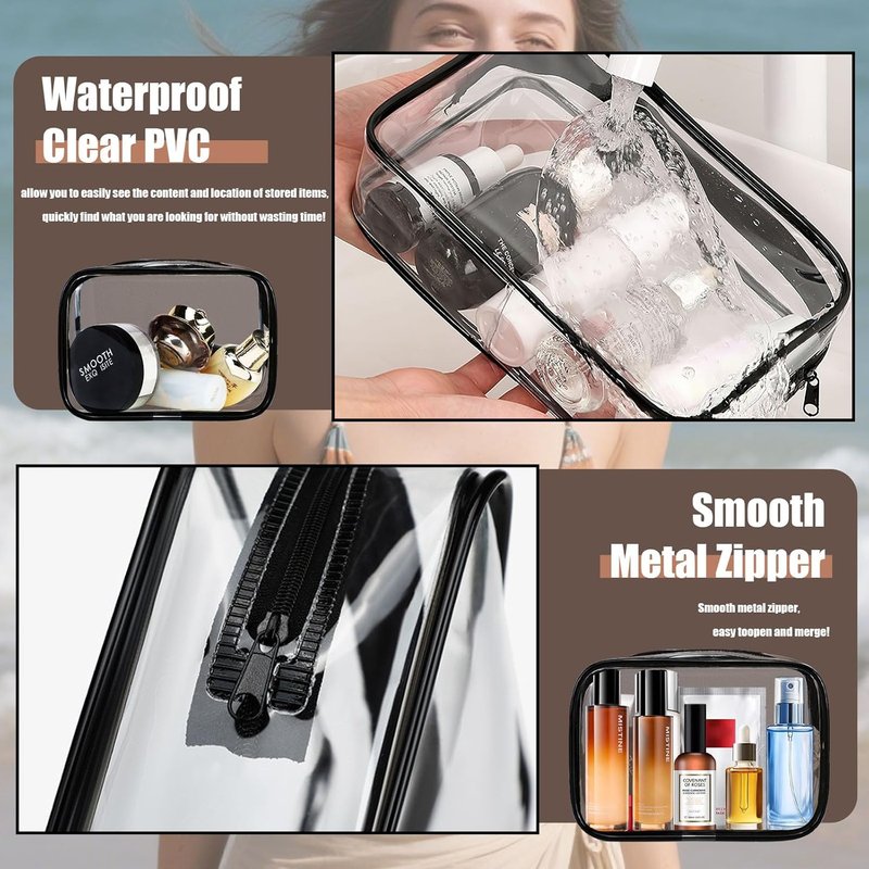 Clear Makeup Bags - TSA Approved Toiletry Travel Pouch - Waterproof PVC Cosmetic Organizer | 12 Pieces
