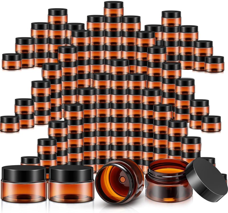 100 Pcs Plastic Jars with Lids - Small Wide Mouth Containers for Lotion, Cream, and Travel Storage | 1 oz Amber