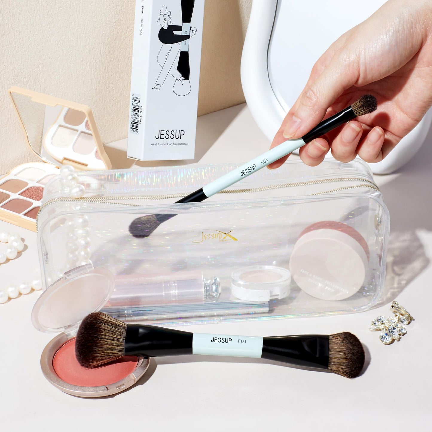 Jessup Double Sided Makeup Brushes Set T502 Bundled with Makeup Sponge Set SP013
