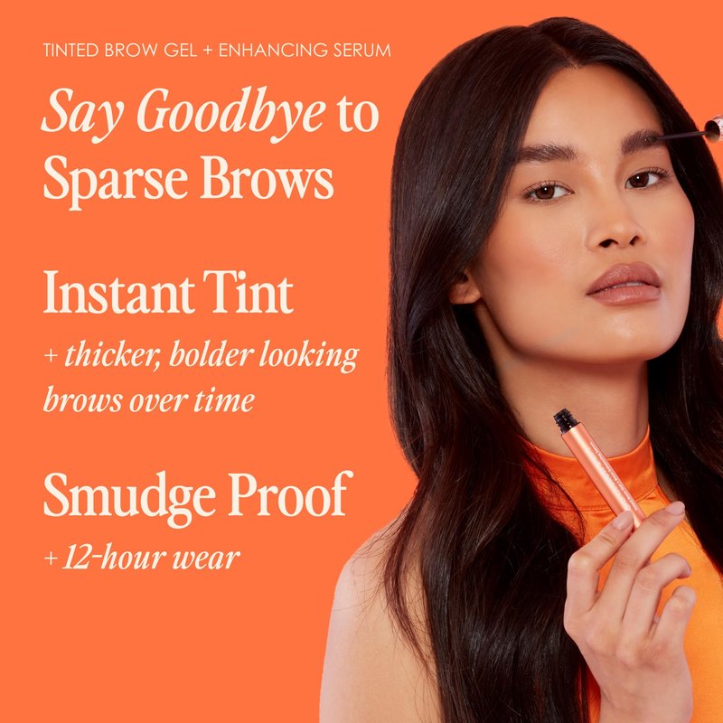Grande Cosmetics GrandeBROW 2-in-1 Tinted Brow Gel + Brow Enhancing Serum for Thicker & Darker-Looking Eyebrows, Shape & Fill Brows, with Castor Oil & Mini Fibers - Medium, Full Size (0.12 fl oz)