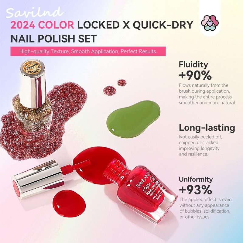 SAVILAND 36 Colors Nail Polish Set Quick Dry: Brown Black Glitter Locked X Tech Regular Pastel Nail Polish Kit Fingernail Polish with Top Base Polish Coat 39 Pcs Home Salon Travel Set