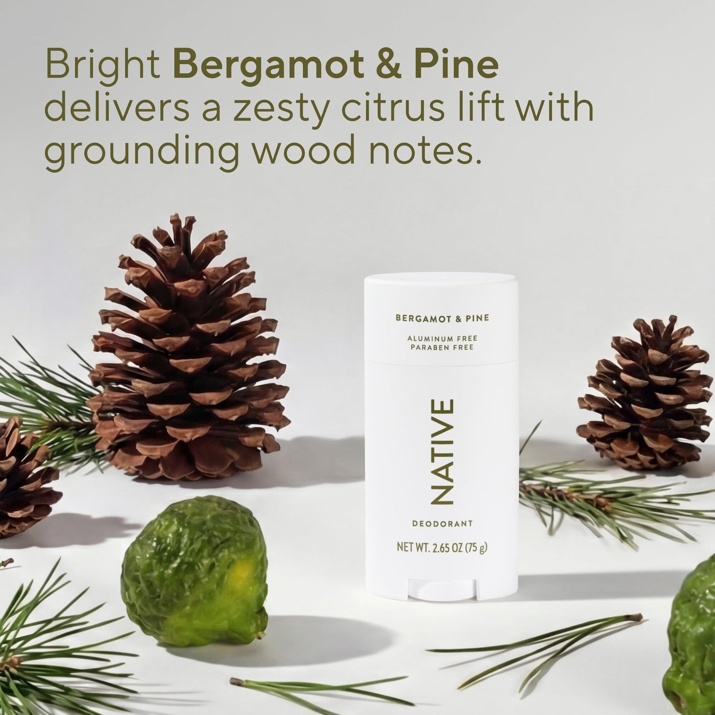 Native Deodorant Contains Naturally Derived Ingredients, 72 Hour Odor Control, Deodorant for Women and Men, Aluminum Free, Bergamot & Pine 2.65oz