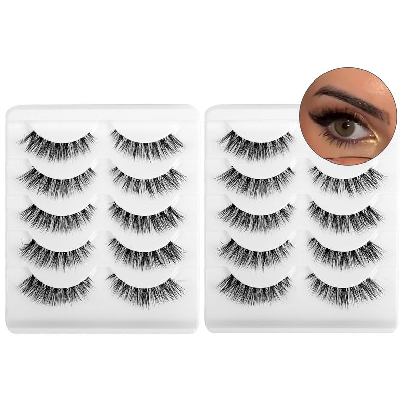 Frihappy Wispy Mink Lashes - Natural False Eyelashes, 10 Pairs DW4-Wispy