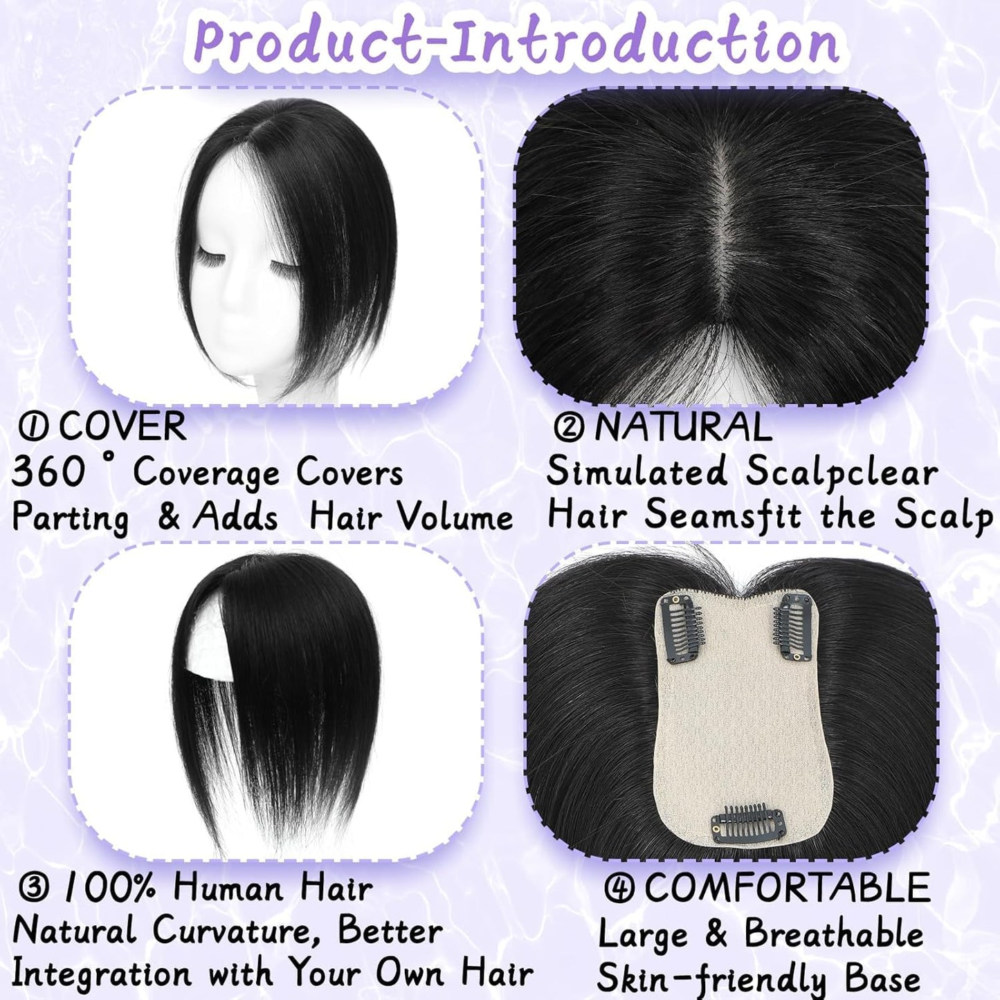 LEDIZE Hair Toppers for Women Real Human Hair, 360° Cover Middle Part Human Hair Toppers for Women with Thinning Realistic Scalp Line Upgrade Basement Toppers Hair Pieces Light Brown, Side Bangs