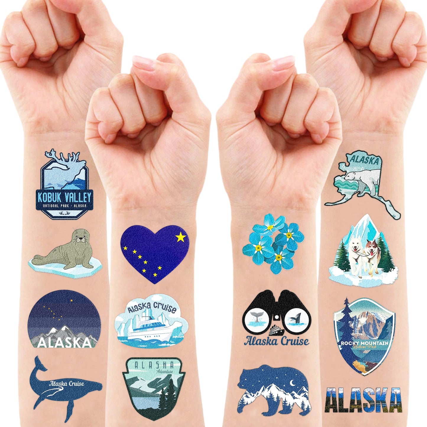 100 PCS Alaska Cruise Birthday Party Decorations Favors Temporary Tattoos Decor Adventure Await Alaska Flag Alaskan Cruise Car Ship Lion Seal Reindeer Stickers For Boy Girl Gift School Prizes Rewards