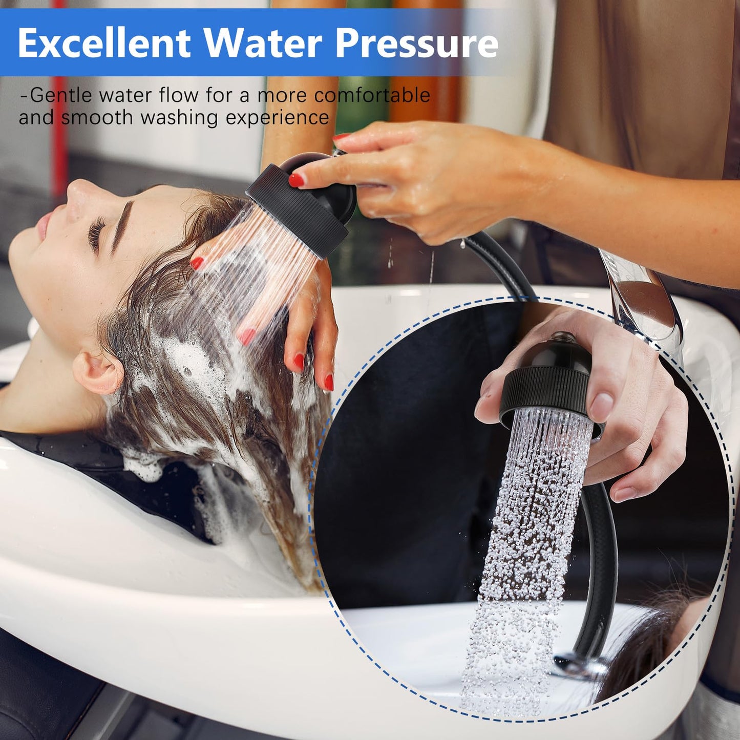 ZKDAUSDO UPC Certified Salon Shampoo Bowl Sprayer Head Hose Kit - 1/4" Thread to Attach Shampoo Bowl Faucet for Barber Shop Spa, Black Rubber Salon Sink Shampoo Bowl Hose Replacement Part