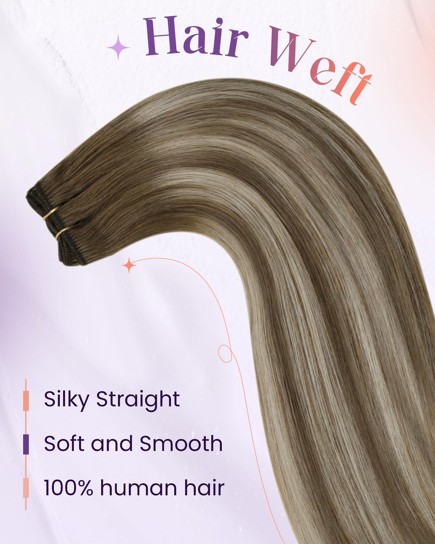 LaaVoo Weft Hair Extensions Human Hair Brown Ombre Sew in Human Hair Extensions Short Sew in Extension Balayage Light Brown to Platinum Blonde Mix Brown 80g 12 Inch