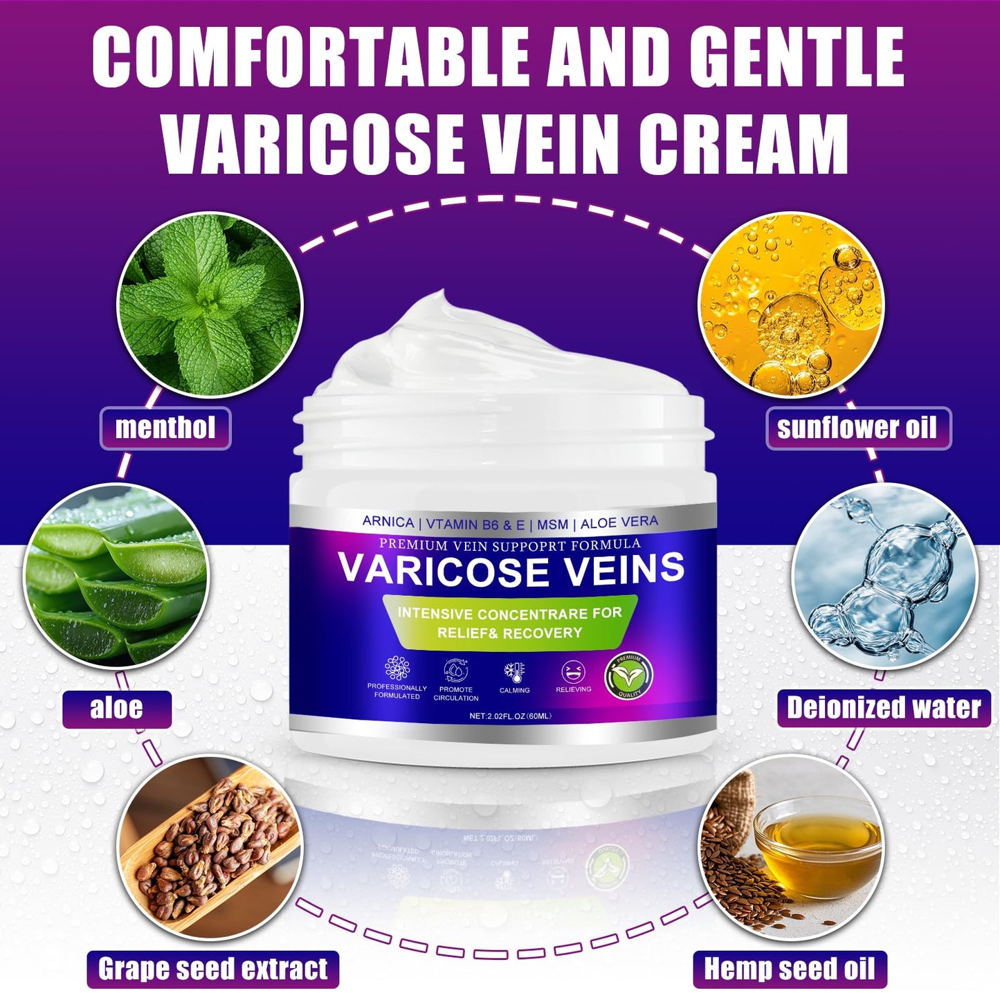 Yongsenina Varicose Veins Cream, Vein Cream & Spider Veins Treatment for Legs, Improves Blood Circulation and Relief From Heavy Fatigued Leg, Refreshing and Non-Sticky, 2PK