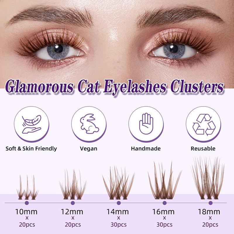 Brown Lash Clusters Kit 10-18mm D Curl Dark Brown Lash Clusters 120pcs DIY Wispy Cluster Eyelash Extensions Individual Natural Lashes False Eyelash Kit with Bond & Seal Remover Tweezers(S3 Lash Kit)