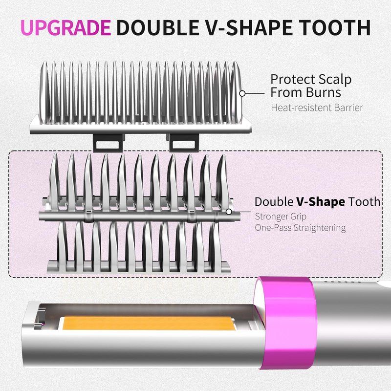 GGYGK Plasma Hair Straightener Brush,Ceramic Straightening Brush for Women,Heated Hair Straightener Comb with Dual Voltage,Anti-Scald,20s Fast Heating,Grey