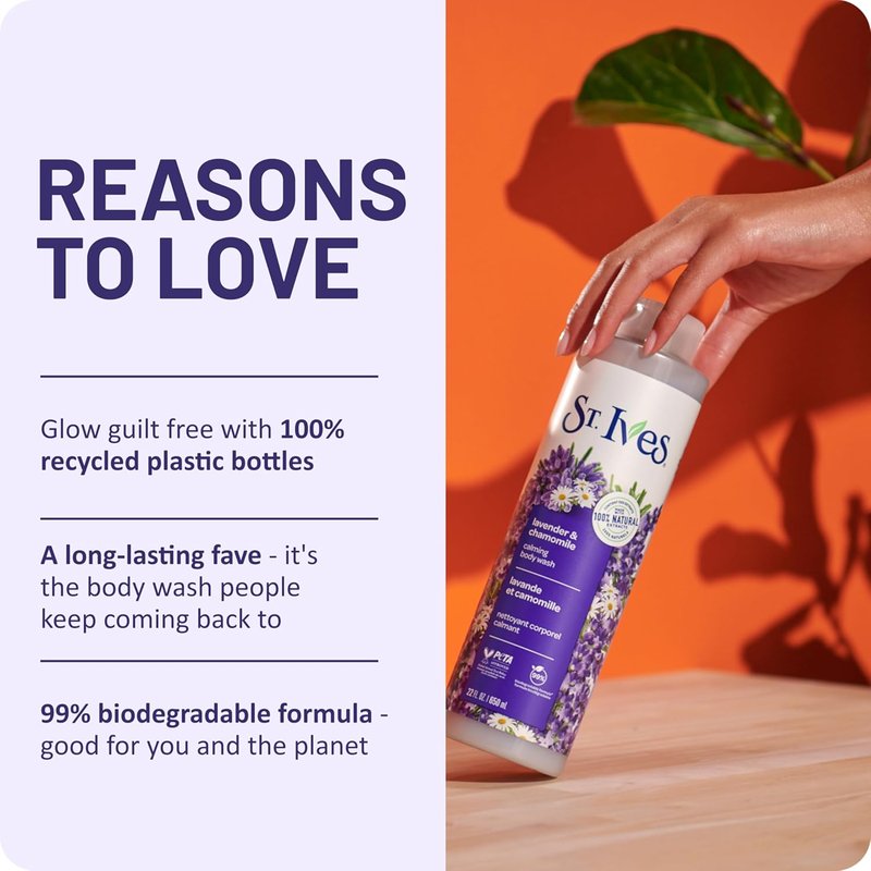 Lavender & Chamomile Body Wash - Calming Natural Extracts, 22oz | Moisturizing Daily Shower Gel