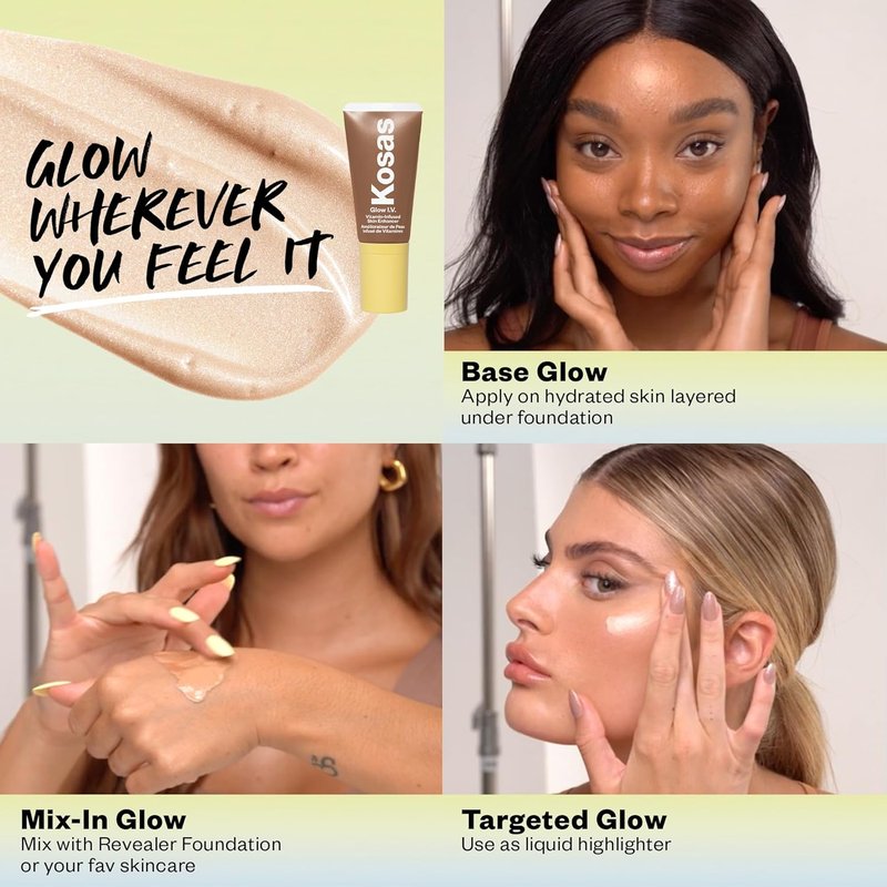 Kosas Glow I.V. Vitamin-Infused Skin Enhancer Makeup - Tinted Highlighter for Radiant Skin | Reflect Shade