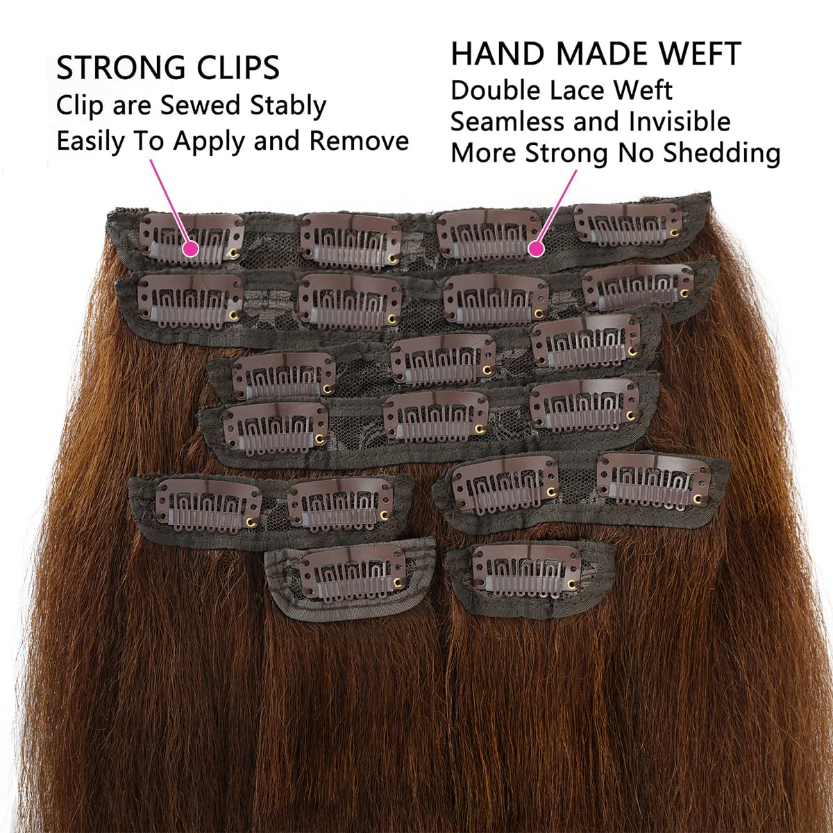 18 Inch Brown Kinky Straight Clip in Hair Extensions Real Human Hair for Black Women 100g Yaki Straight human hair clip in extensions double weft