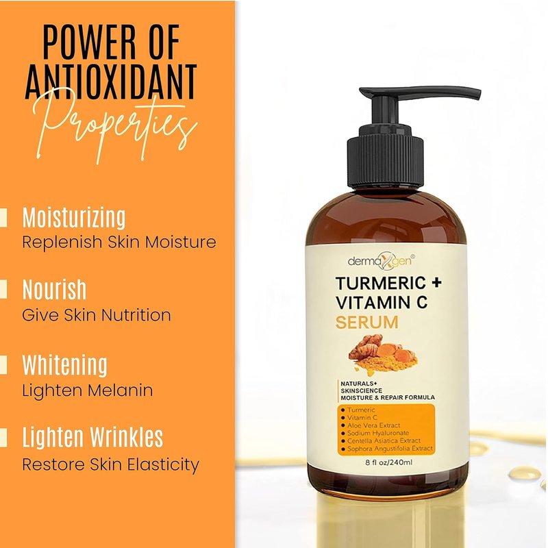 Turmeric Serum for Face | Glow-Boosting Vitamin C Moisturizer - Organic Anti-Aging Formula for Dark Spots & Wrinkles - 8 FL OZ
