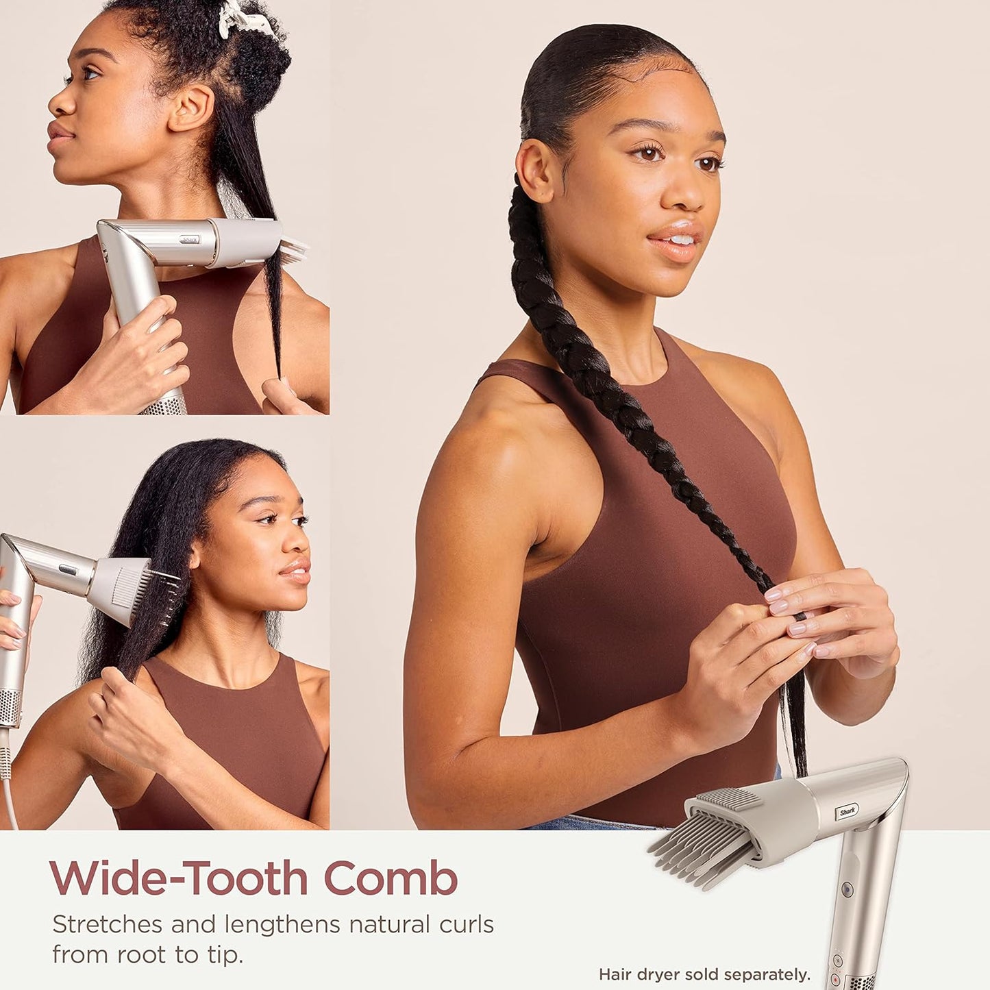 FlexStyle Wide Tooth Comb - Blow Dryer Attachment for Curly & Coily Hair | Stone Color
