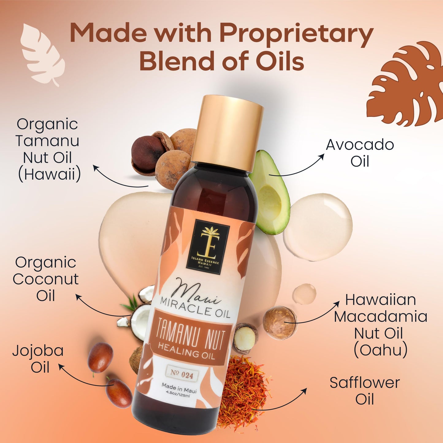 Island Essence Tamanu Miracle Oil – Maui Miracle Blend with Organic, Cold-Pressed & Virgin Tamanu Nut Oil for Skin, Face & Hair Care – 4.5 oz Bottle for Body Massage - Massage oils