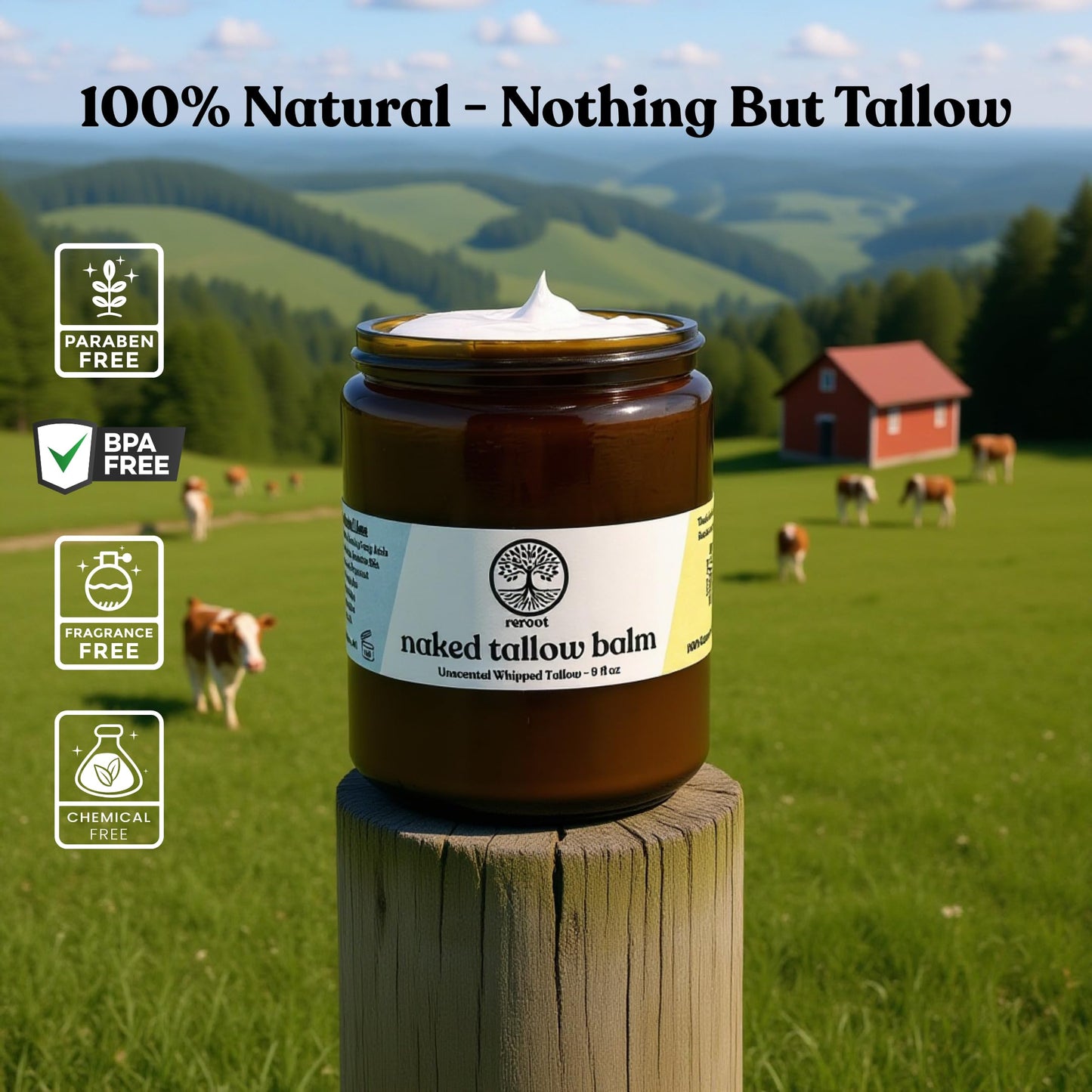 Beef Tallow for Skin - NAKED TALLOW BALM I 1 Ingredient - 100% Grass Fed Beef Tallow | Whole Body & Face | Whipped & UNSCENTED for Sensititve Dry Skin, Babies, Eczema, Psoriasis, Rosacea