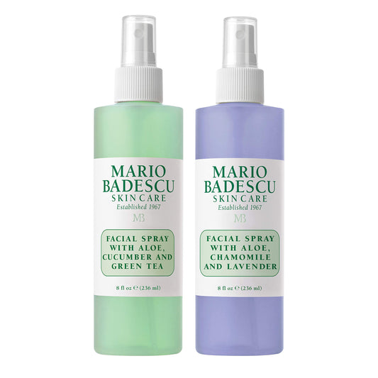 Mario Badescu Facial Spray 2 Piece Set, Includes Aloe, Chamomile & Lavender Face Mist PLUS Aloe, Cucumber, Green Tea Face Mist for All Skin Types, Dewy Finish, 4 Fl Oz, 2 Count (Pack of 1)