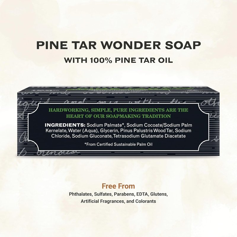 Pine Tar Bar Soap for Men - 3-in-1 Cleanser, Deodorizer & Moisturizer | 3.25 Oz, 6 Pack - Dermatologist Tested, Sensitive Skin Safe