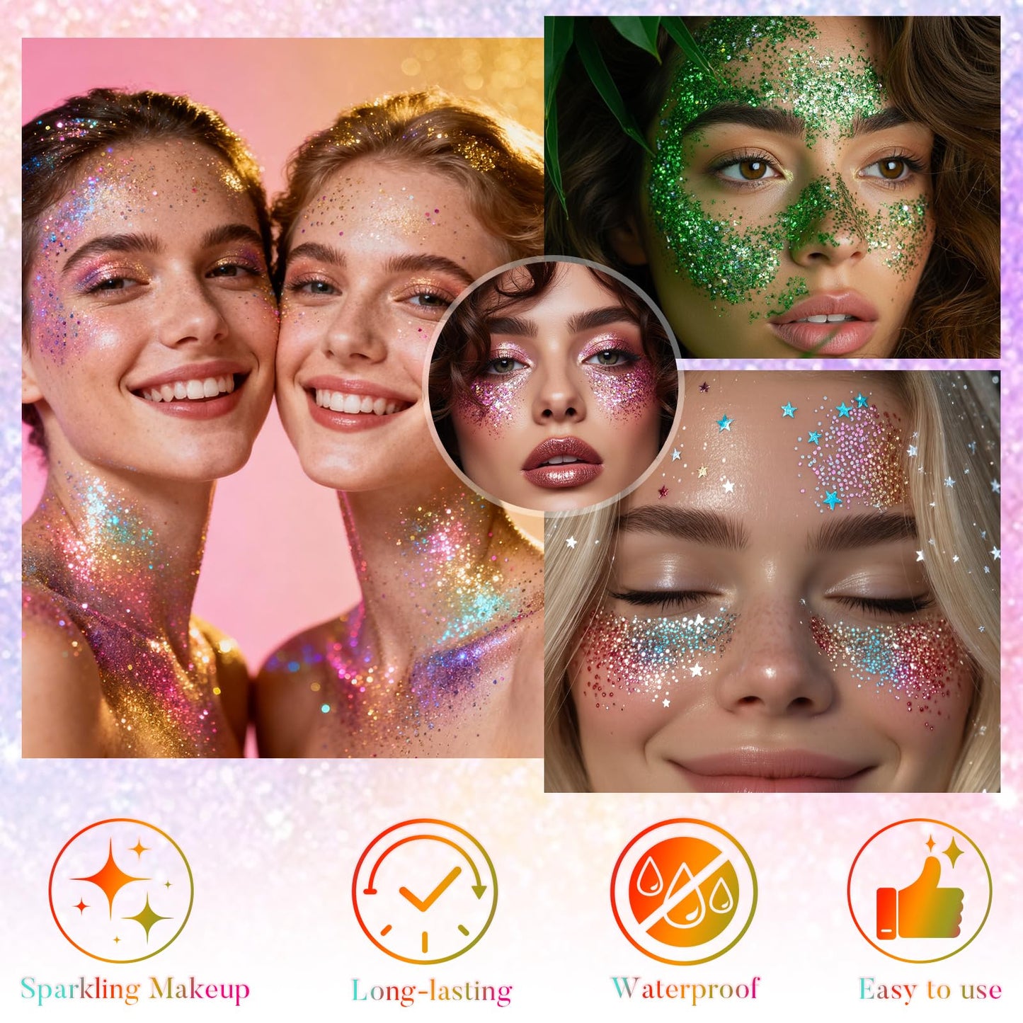 YBUETE Rainbow Face and Body Glitter Stick for Sparkling Makeup, Hair Glitter Accessories for Women, Highlighting Stick for Fairy Dust Makeup, Cheerful Face Glitter for Festive Parties and Carnivals