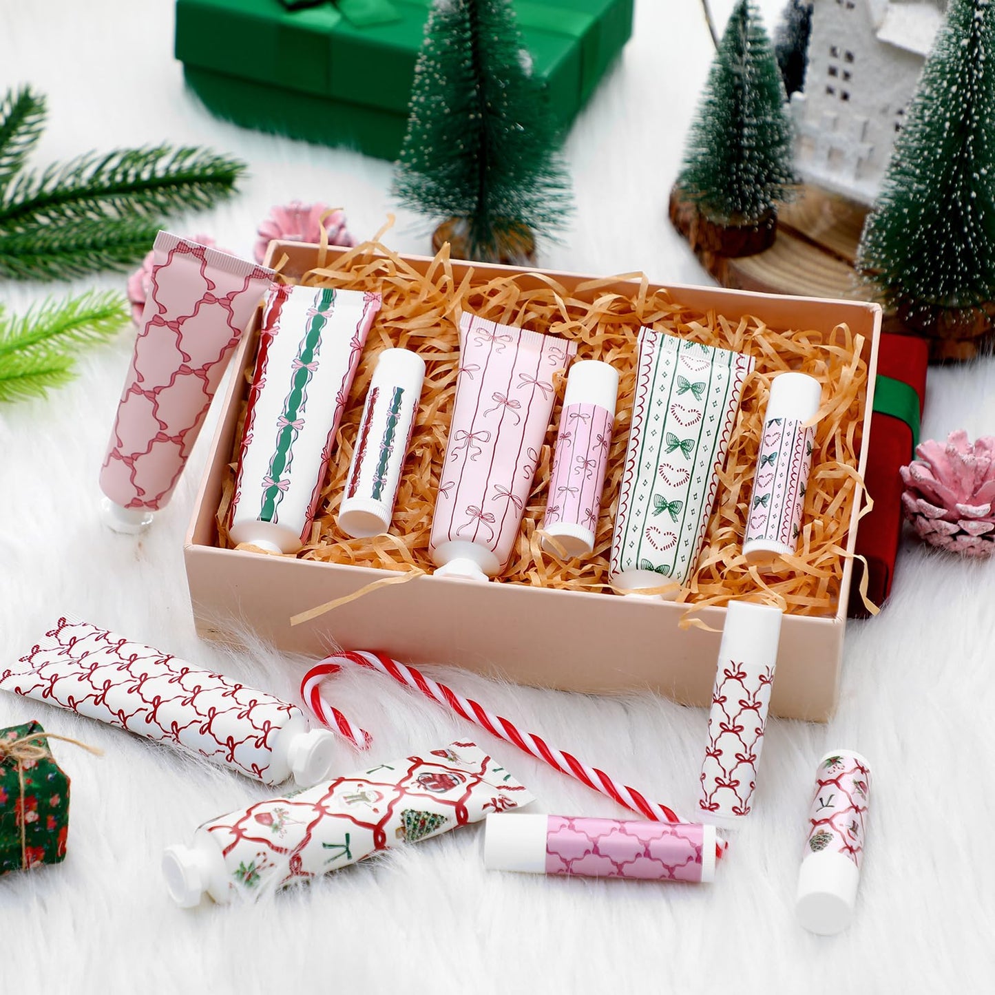 Dansib 72 Pcs 36 Sets Valentine's Day Hand Cream and Lip Balm Bulk Gift Set, 6 Scents Coquette Bow Valentine's Day Travel Size Hand Lotion Lip Care Gift for Women Staff Coworkers