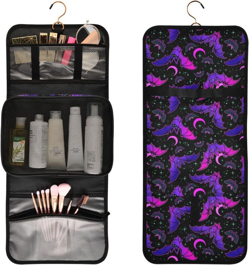 Gothic Purple Bat Toiletry Bag Set - 3 PCS Hanging Makeup & Travel Organizer