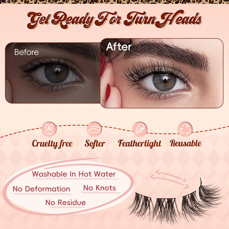VYRILA Fluffy Lash Clusters 13mm False Eyelashes, 0.05mm PBT Fiber Eyelash Clusters Mink Lashes, 0.1mm Superfine Band Individual Lashes Clusters Like Eyelash Extensions(Starry-5 Pairs Lashes Pack)