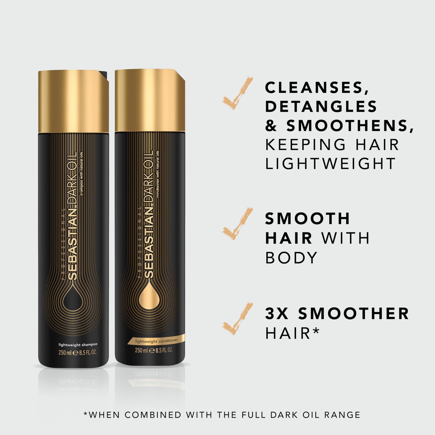 Sebastian Professional Dark Oil Lightweight Shampoo & Conditioner Set, Infused with Jojoba & Argan Oil, 8.4 fl oz