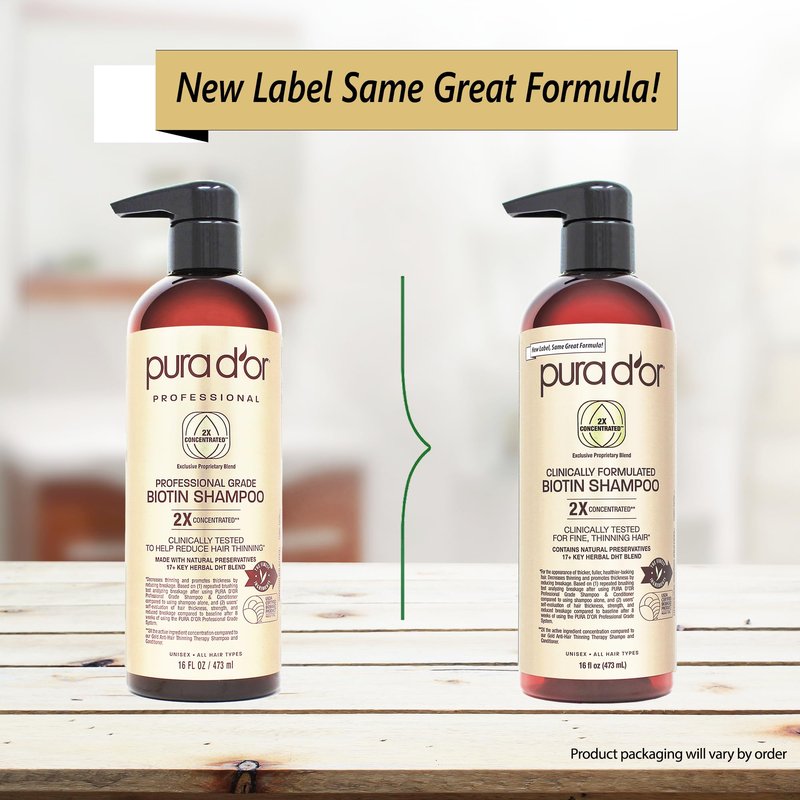 PURA D'OR 16 Oz Clinically Formulated Biotin Shampoo - Daily Hair Care Routine For Thinning Hair - 2X Concentrated 17+ Key Herbal Blend Hair Thickening Products For Women & Men