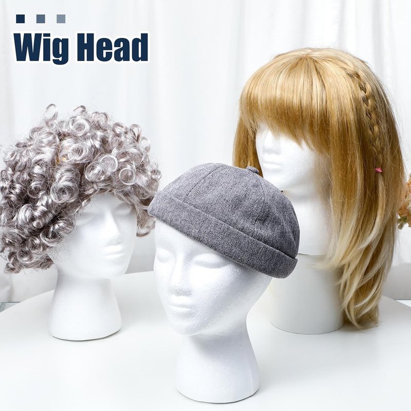 3 Pcs Foam Wig Head Set - 50 T Pins for Mannequin Display | 11 Inch Foam Stand for Hairpieces, Hats, and Cosmetics