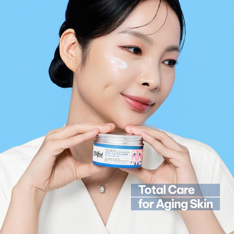 Millford Vita A & Collagen Rich Cream 80ml/2.7 Oz, Fish/Marine Collagen, Face Cream, Anti Aging, Facial Moisturizer, Wrinkes, Fine Lines, Retinyl Palmitate, Korean Skincare