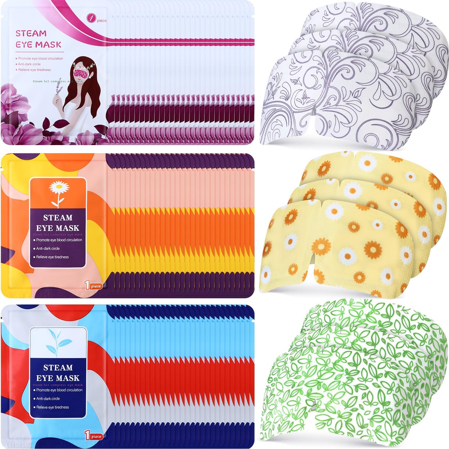 Silicherry 48 Packs Steam Eye Mask Disposable Self Heating Eye Mask for Dry Eyes Spa Warm Sleep for Home Office Travel Eyestrain Relieve