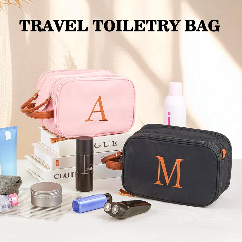 YOOLIFE Personalized Gifts for Men Women - Initial Black Toiletry Bag Makeup Bag | Travel Toiletry Bags for Women Men, Travel Essentials Water Resistant Makeup Toiletries M Black