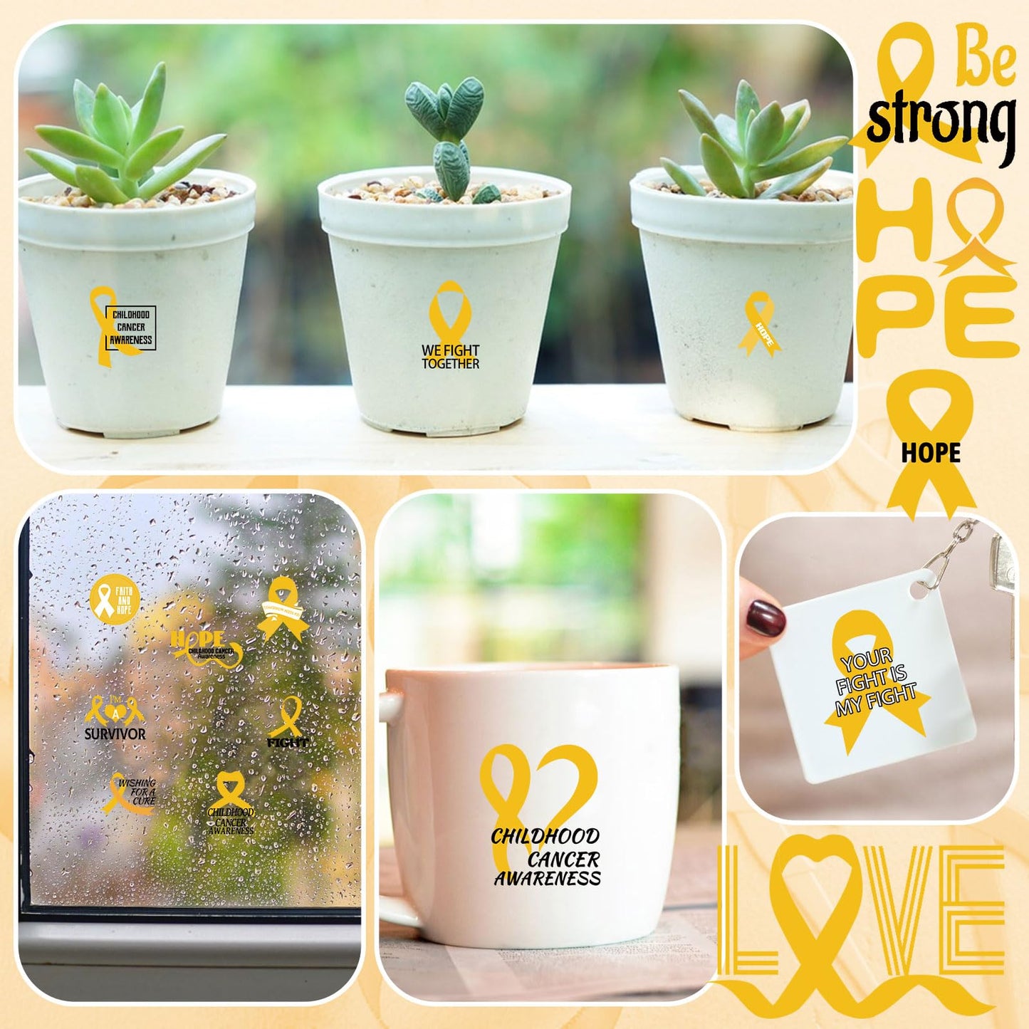 WANDIC 30 Sheets Childhood Cancer Awareness Temporary Tattoos, Gold Ribbon Awareness Tattoo Sticker Cancer Survivor Decals for Charity Decoration