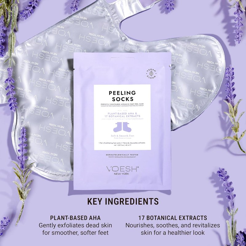 VOESH Peeling Socks Duo - Intensive Foot Peel & Callus Remover | Exfoliating Vegan Mask for Dry Feet