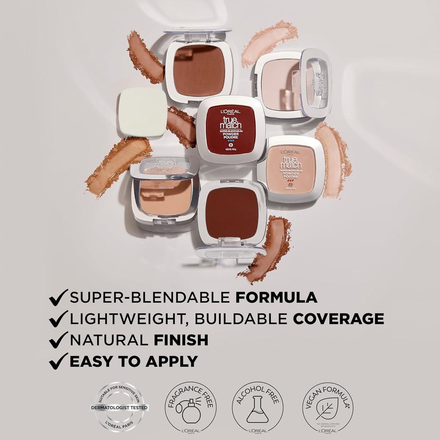 L'Oreal Paris True Match Oil-Free Powder Foundation - N5 Medium, 0.33 oz | Smooth Finish & Blendable Coverage